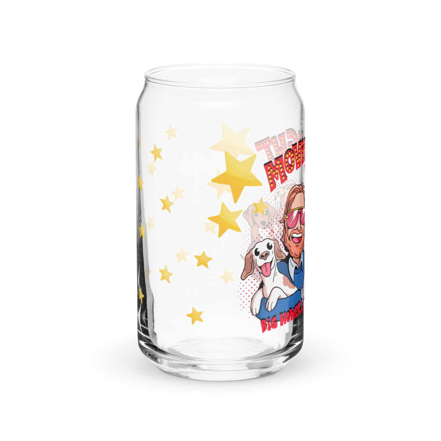 The "It's Movie Night with Big Howell and DB!" can-shaped glass